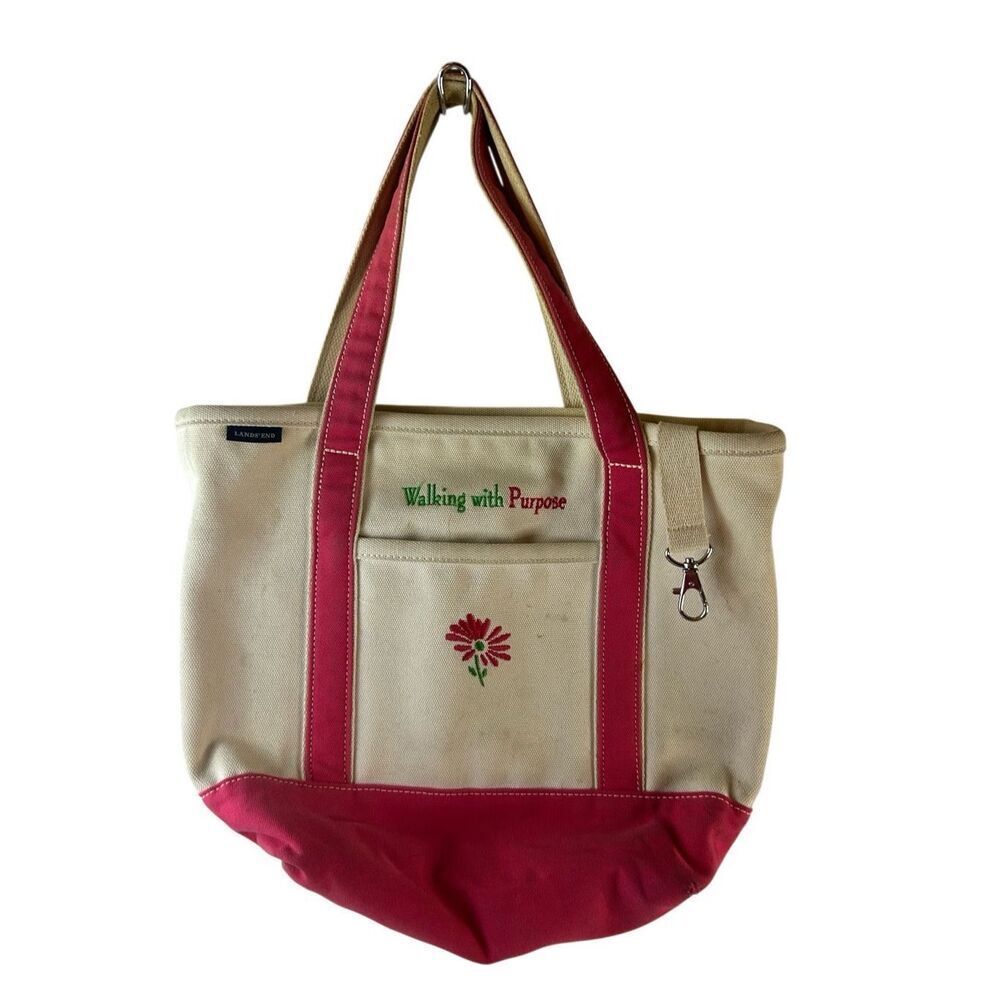 Lands End Boat tote‎ flowers Pink Cream 15x16" (discoloration)